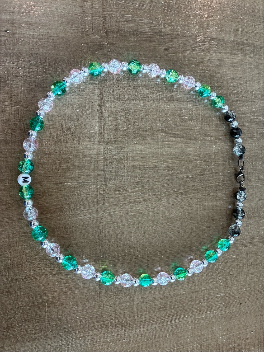 Handmade Green & Clear Beaded Necklace
